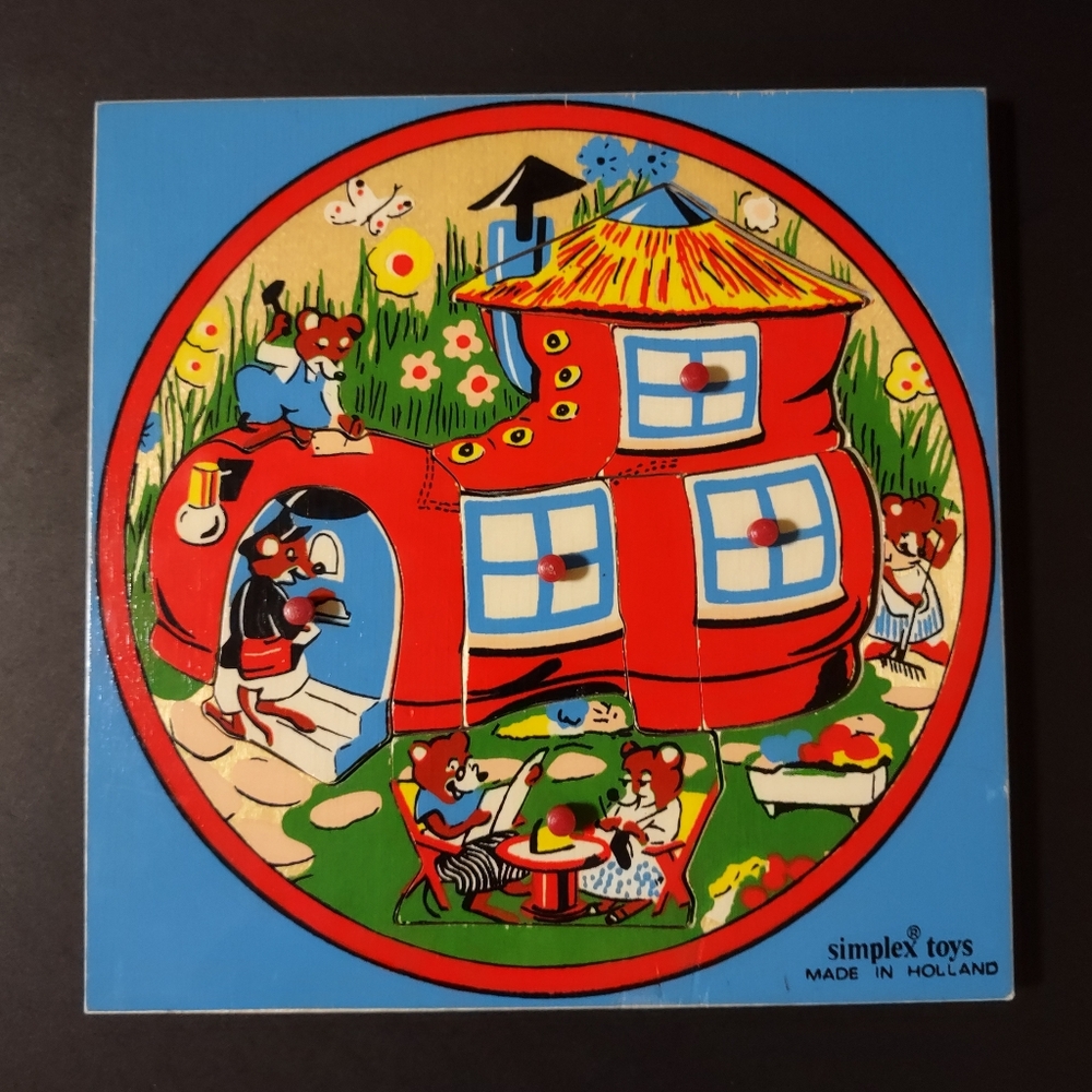 VINTAGE SIMPLEX WOODEN PUZZLE Shoe W Bears MADE IN HOLLAND 1960’s Rare One